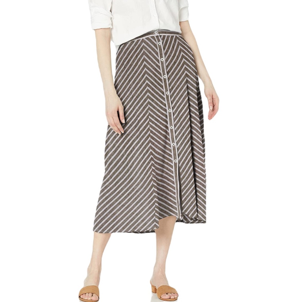 Max Studio One Striped Button Front Linen Midi Sk… - image 1